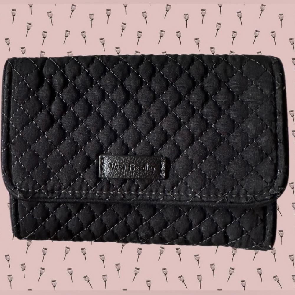 Vera Bradley Riley Compact Wallet with RFID Protection in True Black Microfiber
